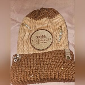 Women's Brown and Cream Knit Hat